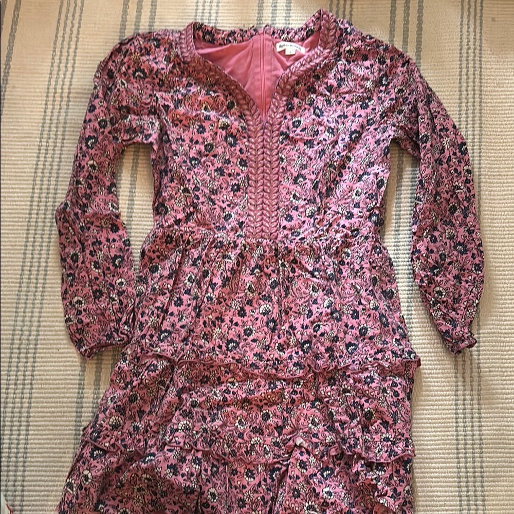 Roberta Roller Rabbit Pink Casual Long Sleeve Bishop Sleeve V-Neck Sundress